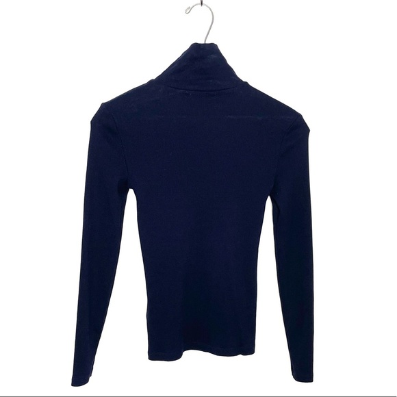 Lauren Ralph Lauren | Navy Blue Ribbed Turtleneck With Gold Zipper - Picture 5 of 9